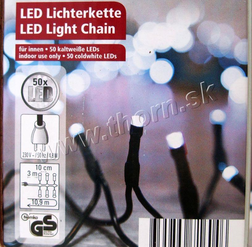 Svetelná reťaz 50xLED studená biela
