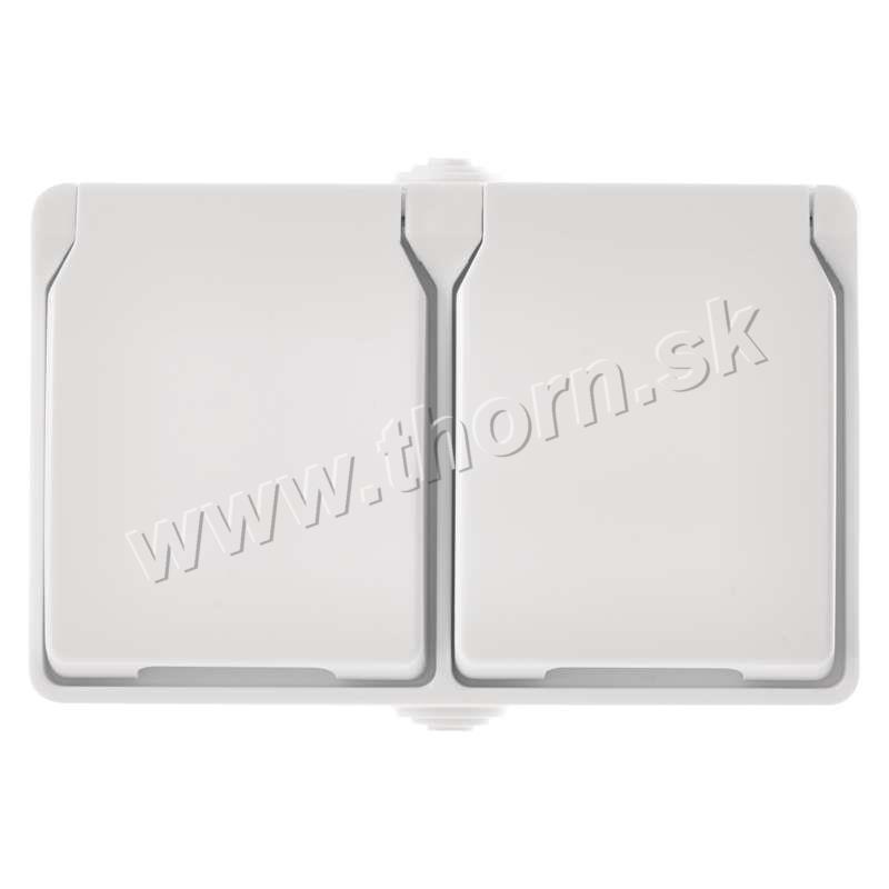 Zásuvka nástenná dvojitá, biela, IP44