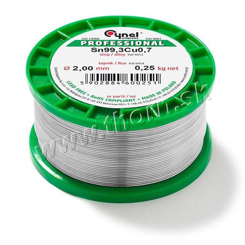 Bezolovnatý cín 2mm/250g Cynel Sn99,3Cu0,7