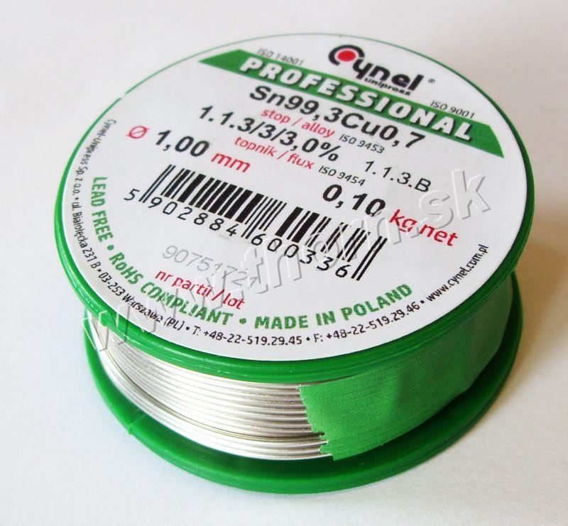 Bezolovnatý cín 1mm/100g Cynel Sn99,3Cu0,7
