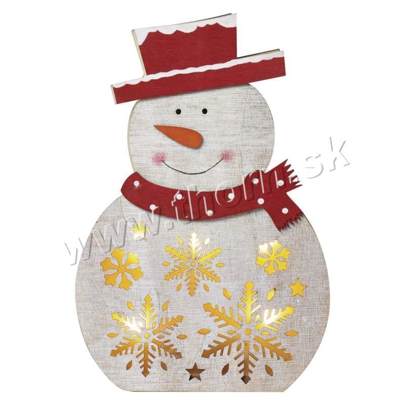 Snehuliak LED drevený vianočný s časovačom