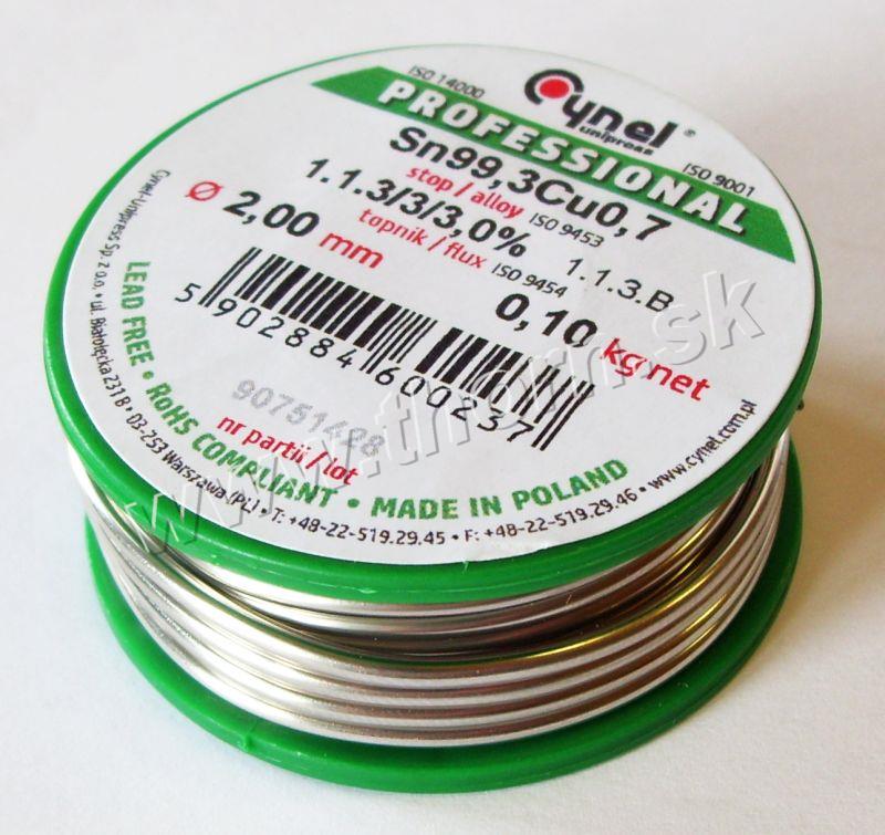 Bezolovnatý cín 2mm/100g Cynel Sn99,3Cu0,7