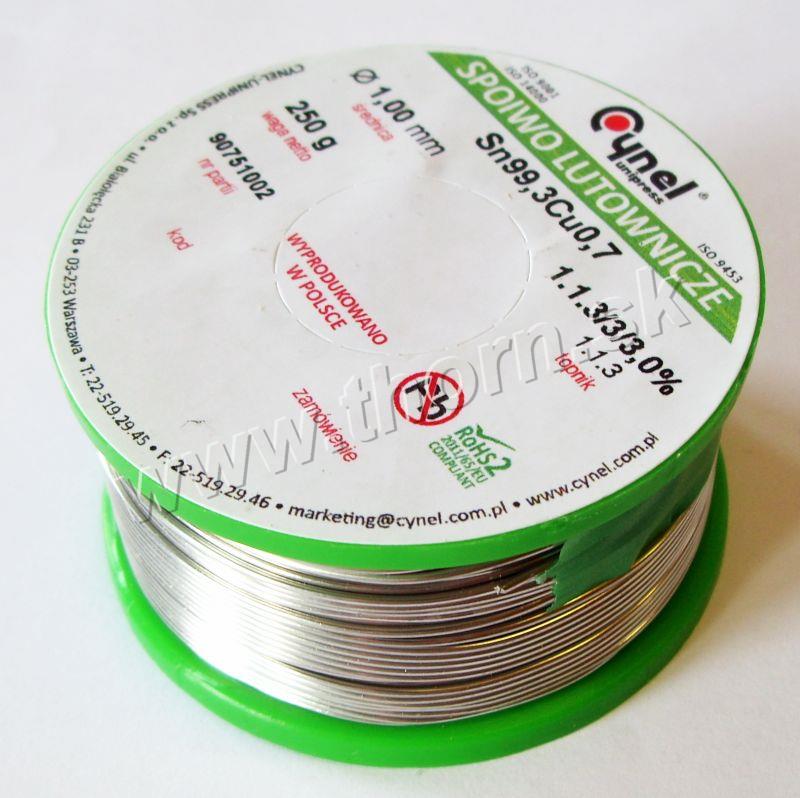 Bezolovnatý cín 1mm/250g Cynel Sn99,3Cu0,7