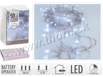 Reťaz svetelná na batérie 50 LED biele svetlo