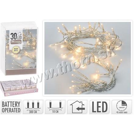 Reťaz svetelná na batérie 30 LED teplá biela