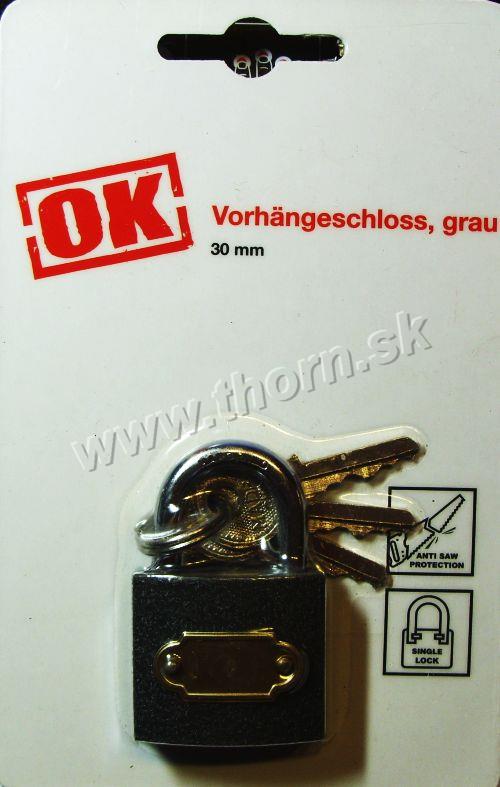 Visiaci zámok 30mm šedý