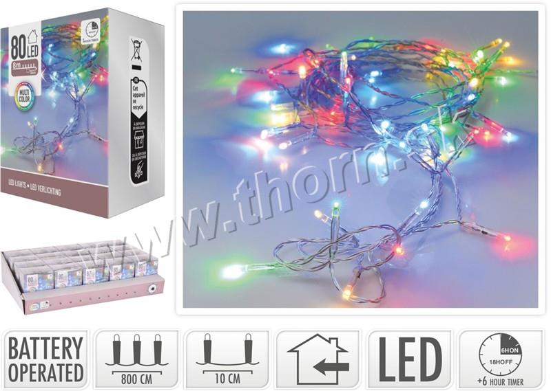 Reťaz s časovačom 80 LED farebné svetlo